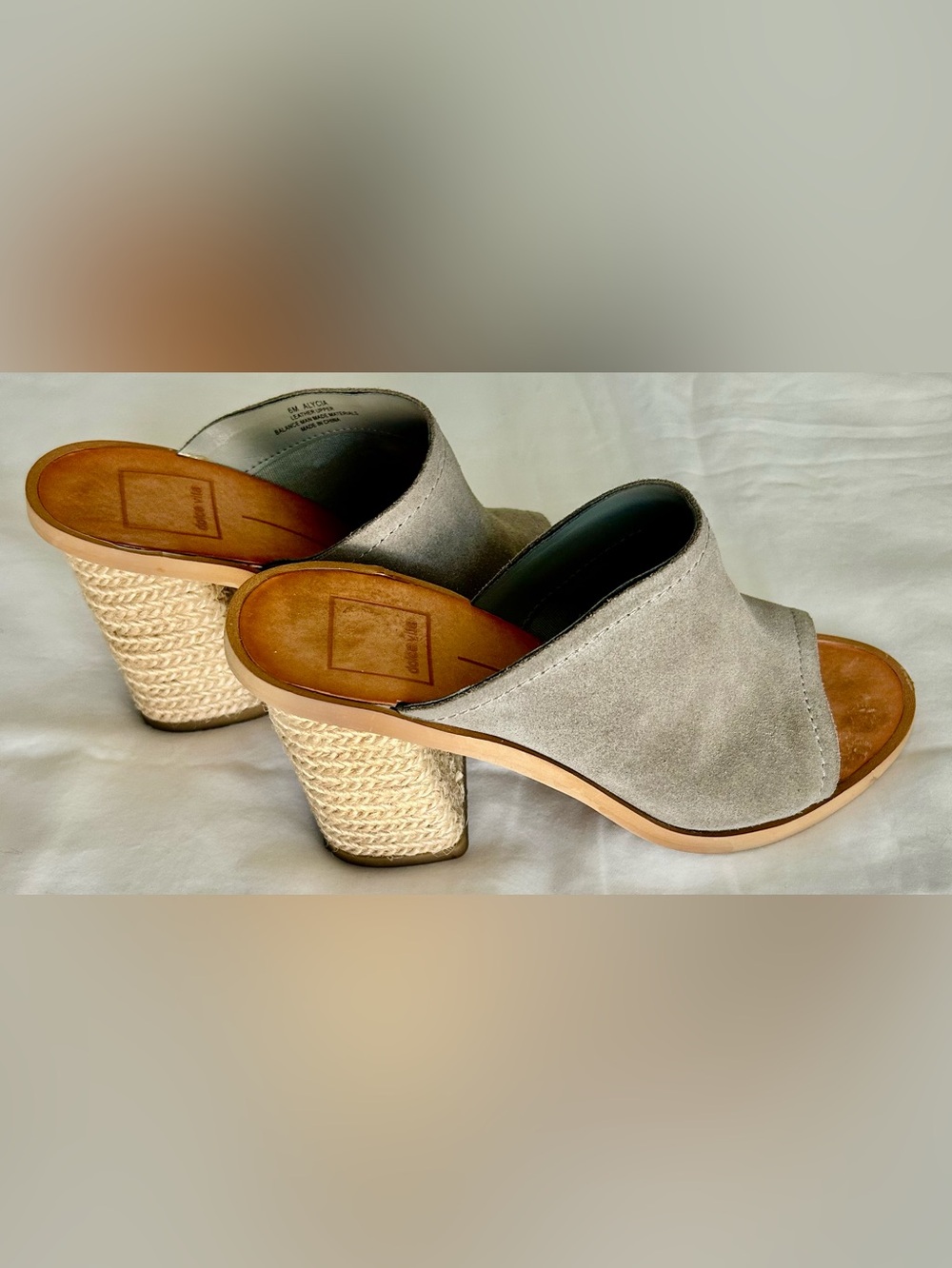 Dolce Vita Alycia Suede Open-Toe Mule Heels in Light Grey/Taupe